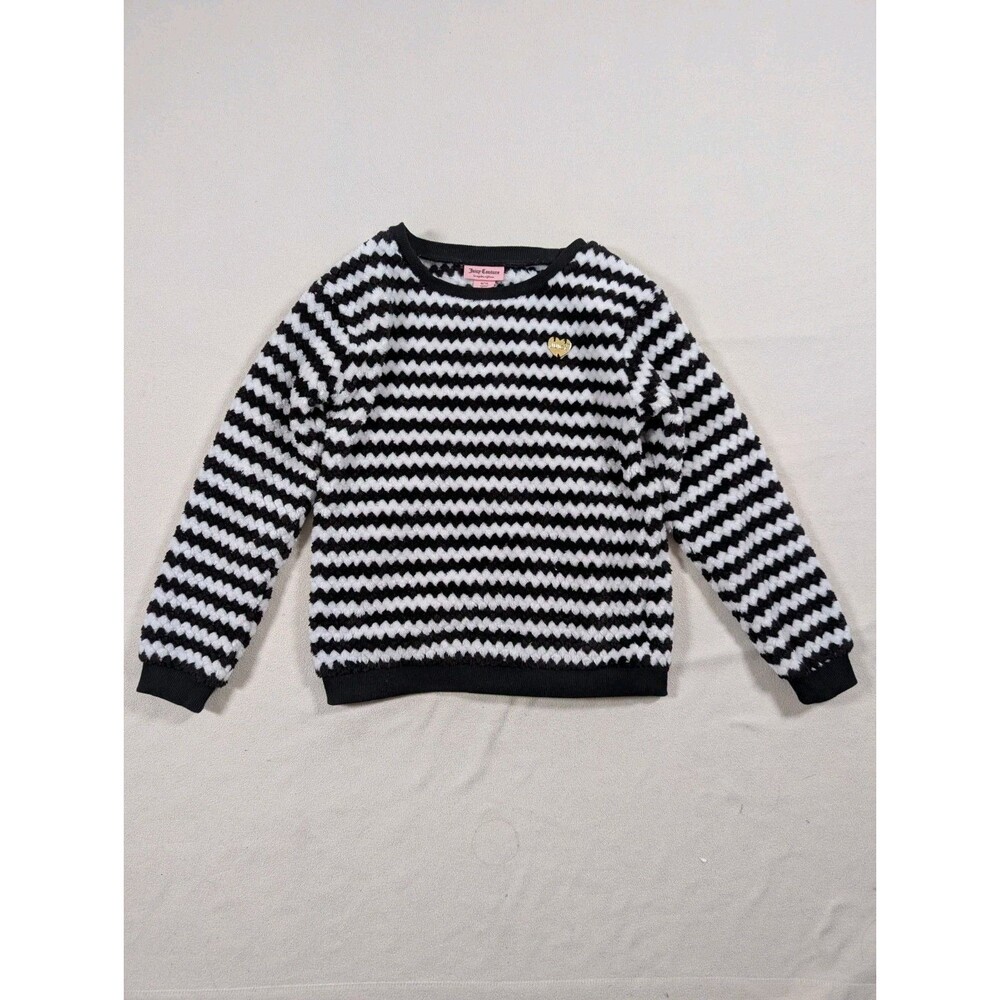 Juicy Couture Sweater Girls 8-10 White Striped Heart Logo Pullover Cozy Warm - Picture 2 of 8